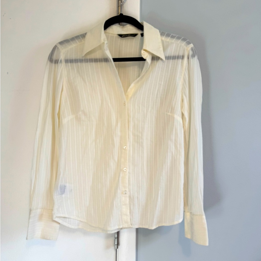Eddie Bauer. Cream sheer button up. Size small